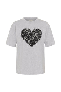 Kaffe Kagloria Grey Melange T-Shirt with Lace Heart