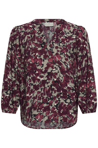 Kaffe Kasirena Fudge Abstract Animal Print V-Neck Blouse, 10512211