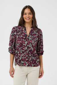 Kaffe Kasirena Fudge Abstract Animal Print V-Neck Blouse, 10512211