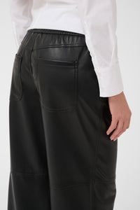 Kaffe Kaarense Black Barrel Leg Faux Leather Joggers