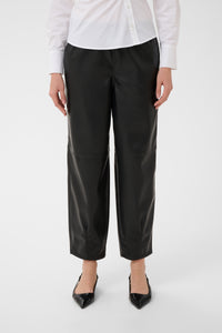 Kaffe Kaarense Black Barrel Leg Faux Leather Joggers