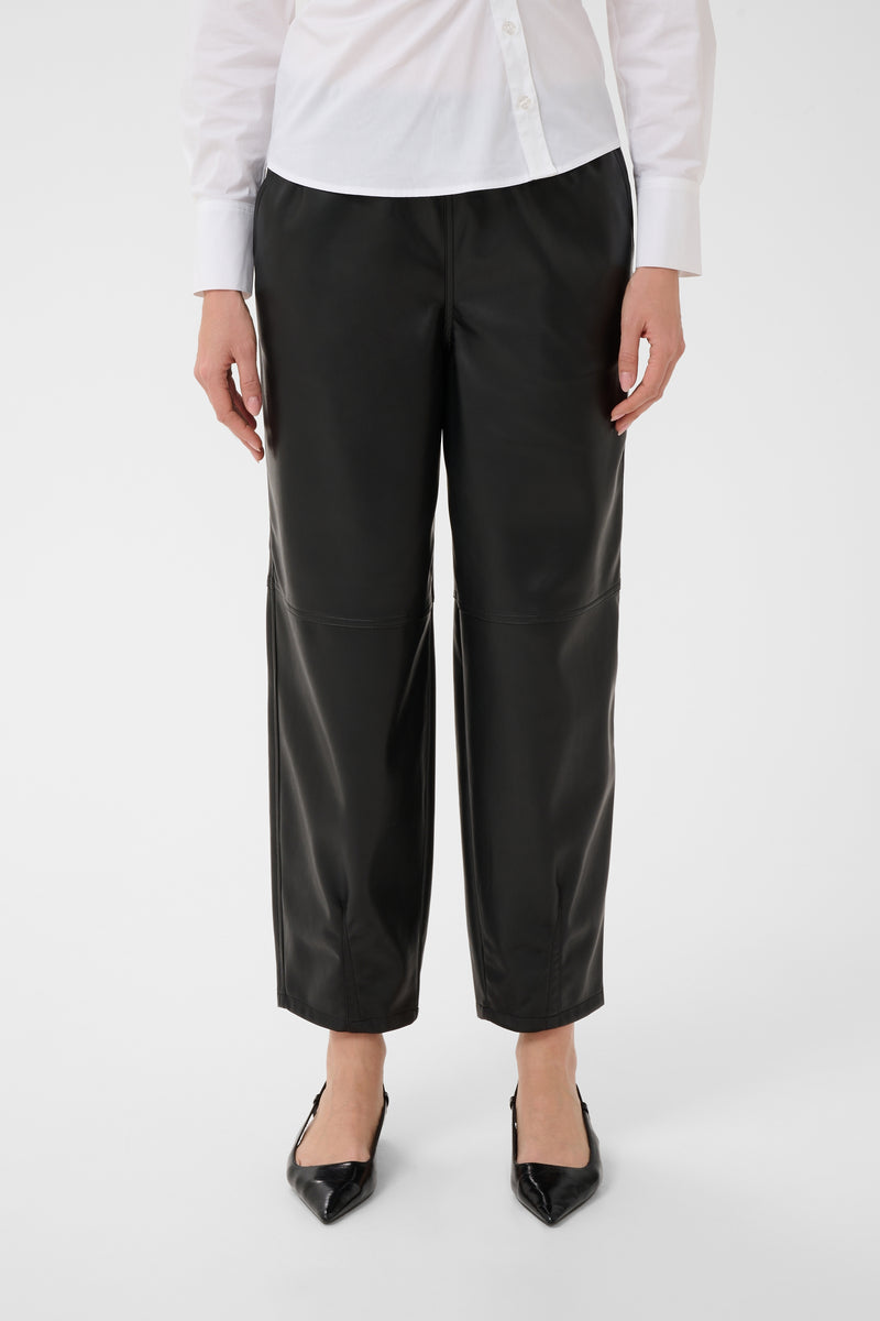 Kaffe Kaarense Black Barrel Leg Faux Leather Joggers