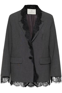 Kaffe Karielle Grey Melange Single Breasted Blazer with Lace Detailing, 10512351