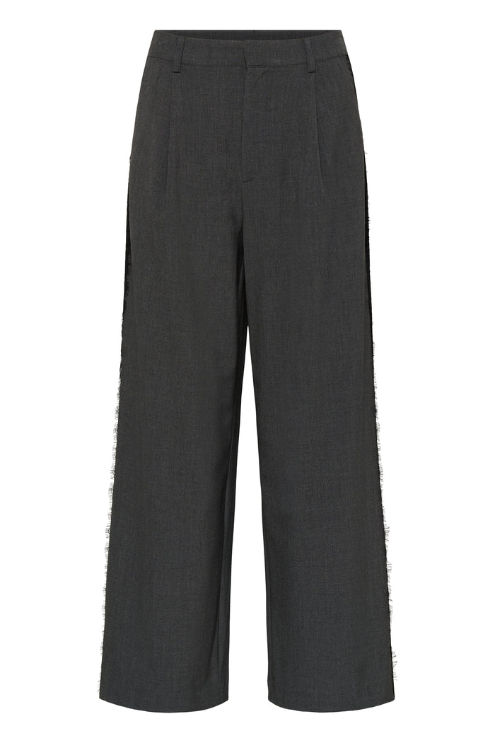 Kaffe Karielle Grey Melange Highwaisted Wide Leg Trousers with Lace Detailing