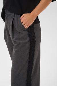 Kaffe Karielle Grey Melange Highwaisted Wide Leg Trousers with Lace Detailing