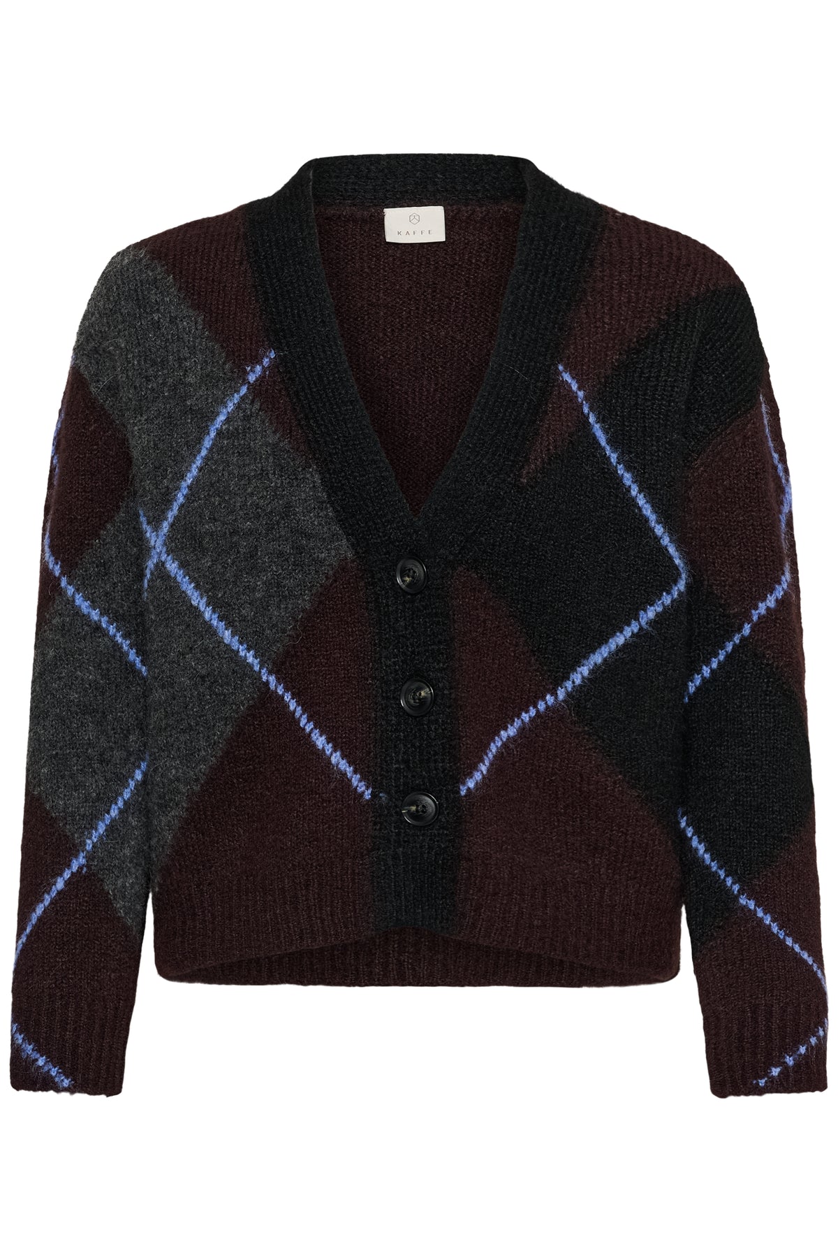 Kaffe Kagrith Dark Grey/Fudge Argyle Knit Cardigan, 10512617