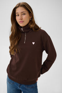 Kaffe KaLiddy Coffee Bean Fleece Lined Half Zip Sweatshirt, 10513266