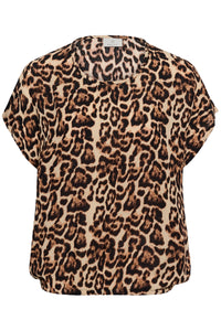 Kaffe Kalokia Natural Leopard Print Elasticated Hem Blouse, 10551852
