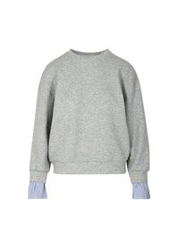 Coster Copenhagen Grey Melange Modal Sweatshirt with Striped Detachable Cuffs