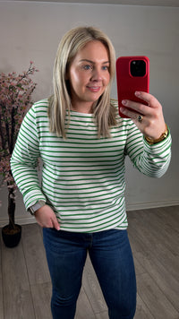 Soaked in Luxury Neo Medium Green Striped Long Sleeve Top, 30405976