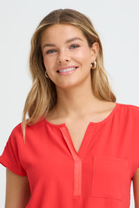 Fransa FrZawov Hibiscus Red V-Neck Top, 20603737