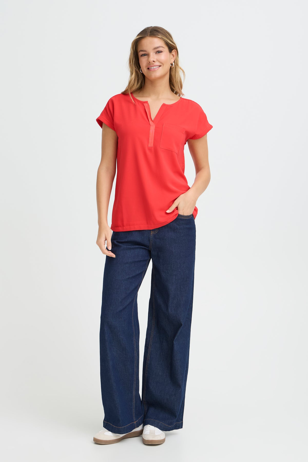 Fransa FrZawov Hibiscus Red V-Neck Top, 20603737