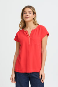 Fransa FrZawov Hibiscus Red V-Neck Top, 20603737