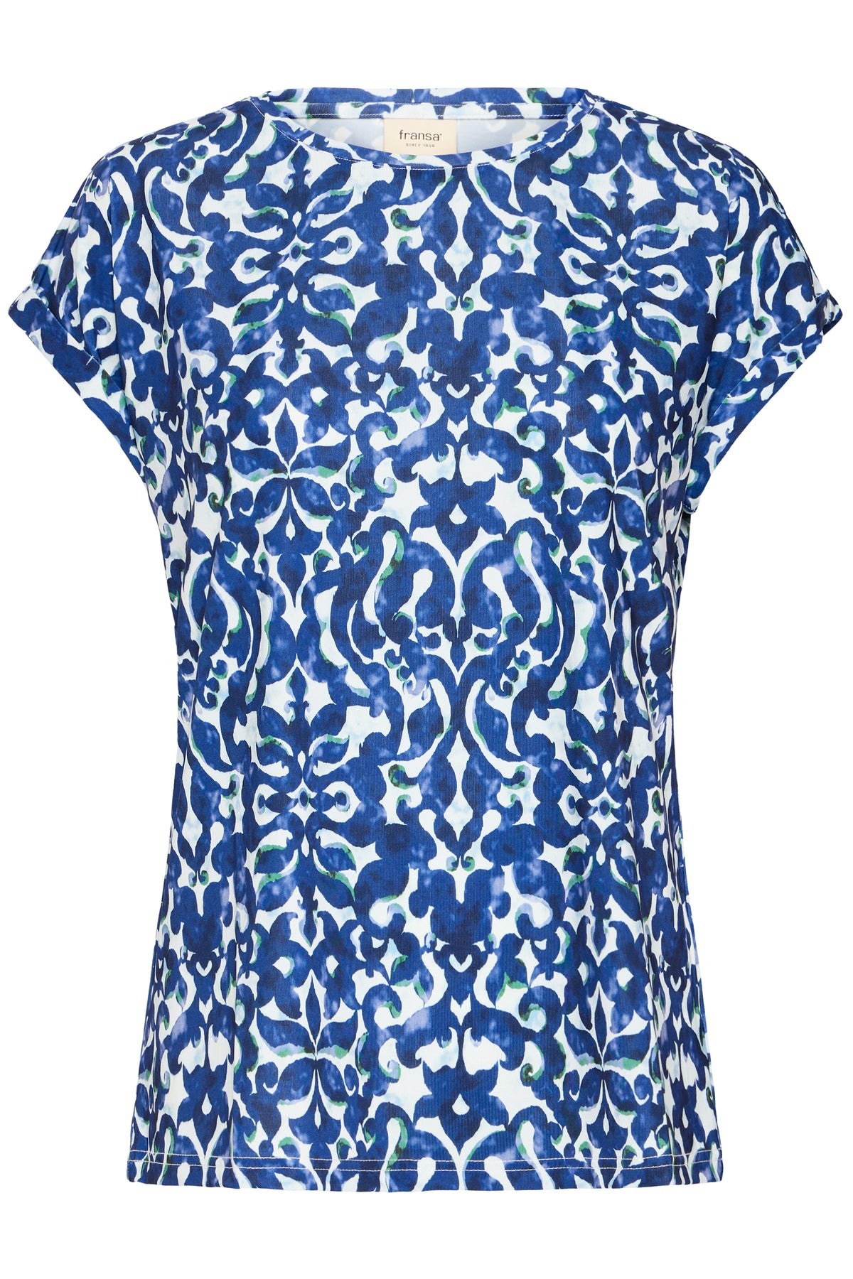 Fransa FrSeen Cobalt Navy Blue Printed T-Shirt