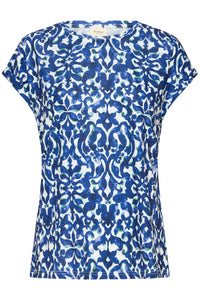 Fransa FrSeen Cobalt Navy Blue Printed T-Shirt