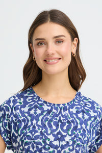 Fransa FrSeen Cobalt Navy Blue Printed T-Shirt