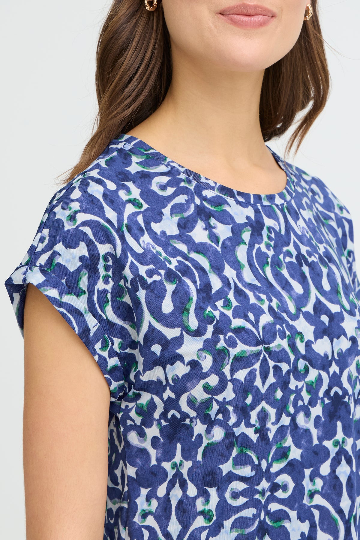 Fransa FrSeen Cobalt Navy Blue Printed T-Shirt