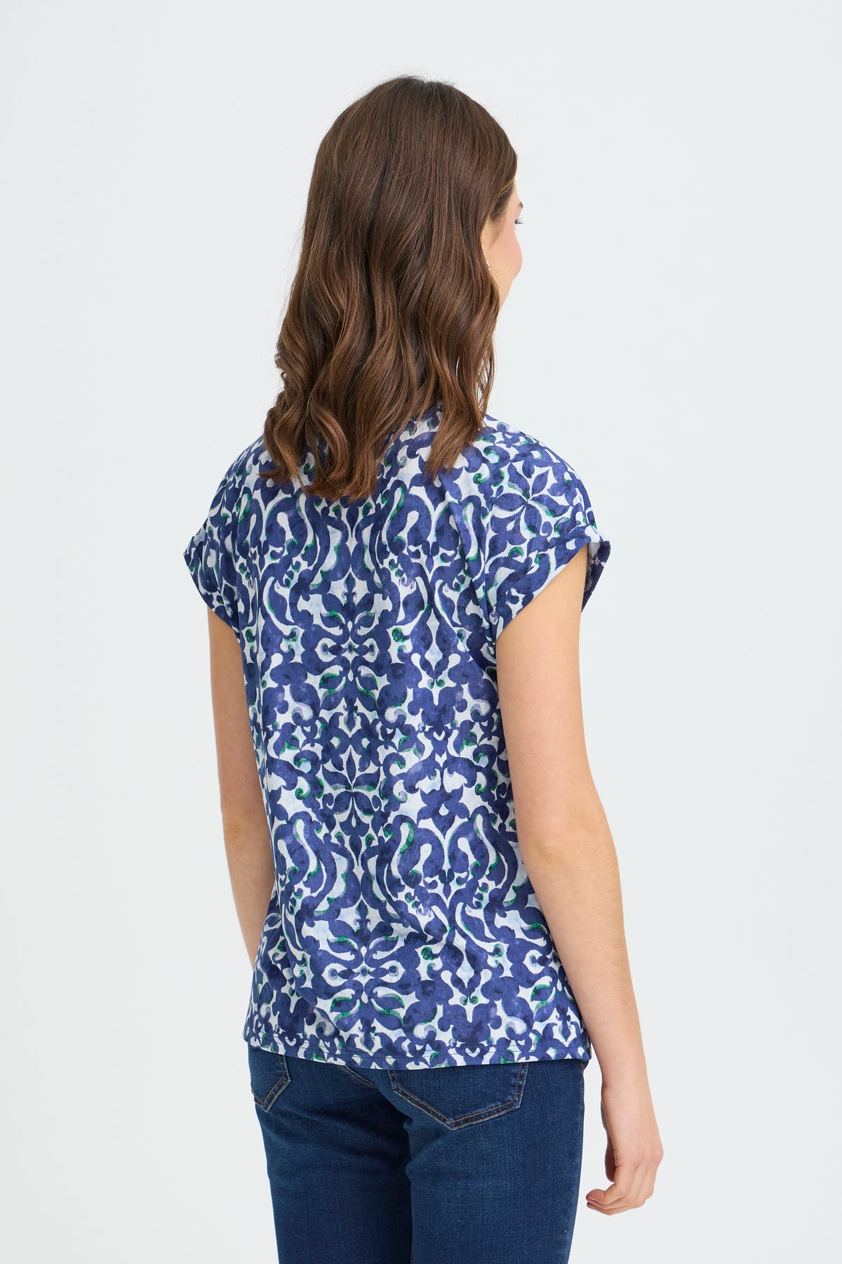 Fransa FrSeen Cobalt Navy Blue Printed T-Shirt