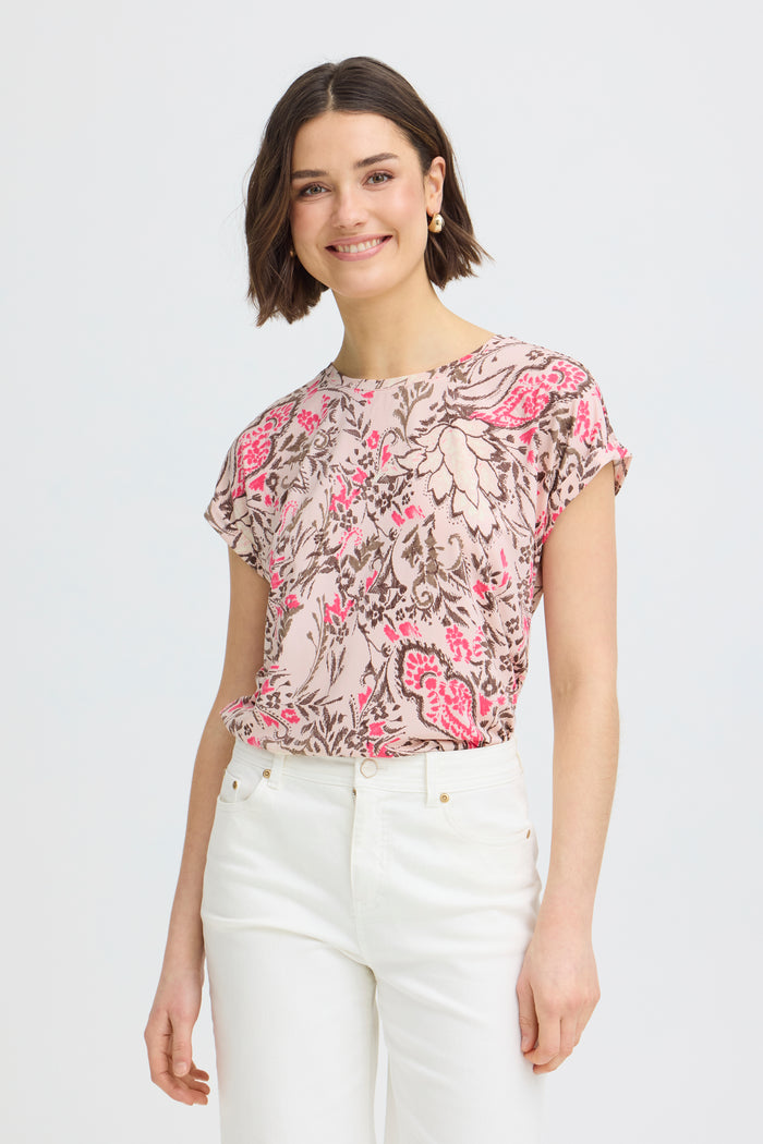 Fransa FrSeen Lotus Pink Floral Printed T-Shirt, 20610634
