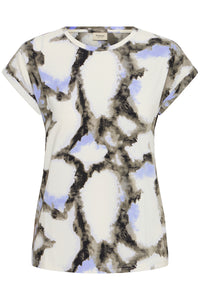 Fransa FrSeen Marble Hydrangea Blue Printed T-Shirt, 20610634