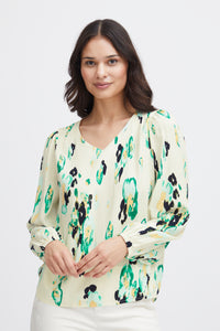 Fransa Frmerle Brook Green Abstract V-Neck Blouse, 20613487