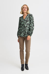 Fransa Frlelu Green Bay Leopard Print V-Neck Blouse, 20614115