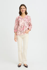 Fransa FrAriana Lotus Pink Floral Print V-Neck Blouse, 20615424