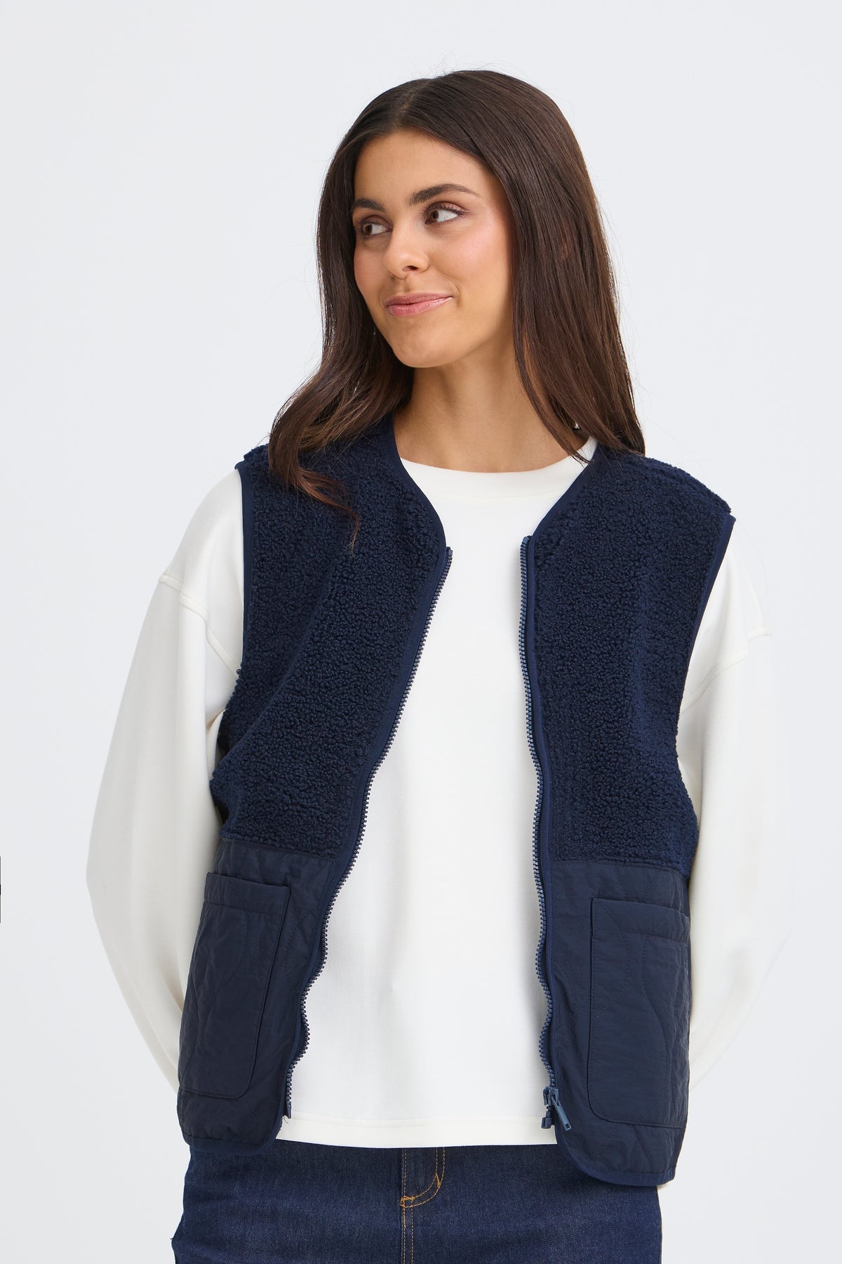 Fransa FrMikala Navy Blazer Teddy Quilted Gilet
