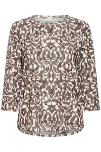 Fransa FrSeen Smokey Olive Abstract Print 3/4 Sleeve Top, 20617416