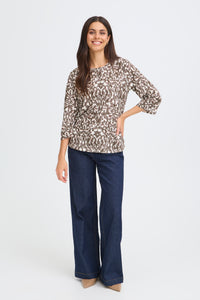 Fransa FrSeen Smokey Olive Abstract Print 3/4 Sleeve Top, 20617416