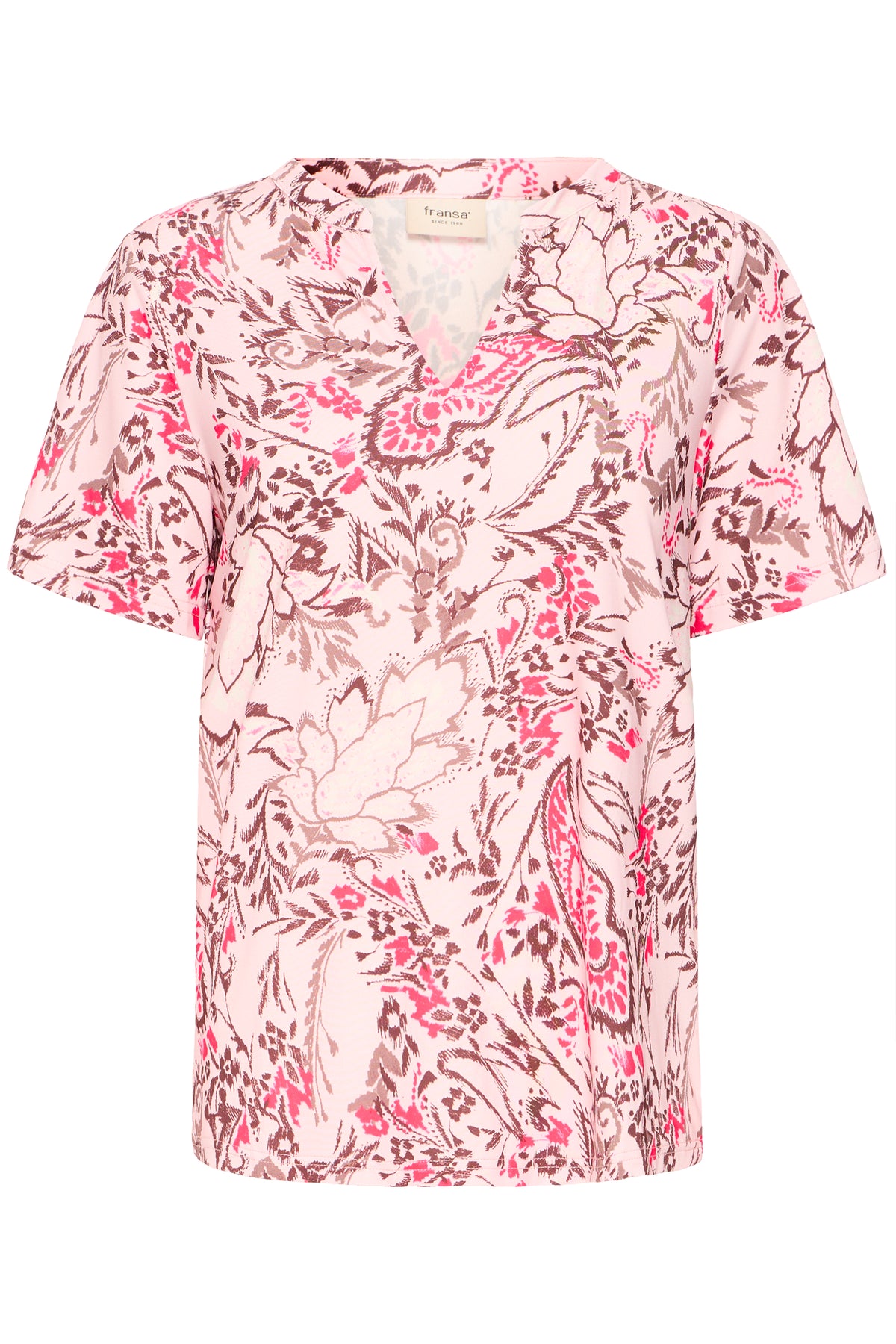 Fransa FrSeen Lotus Pink Floral Print V-Neck T-Shirt, 20617629
