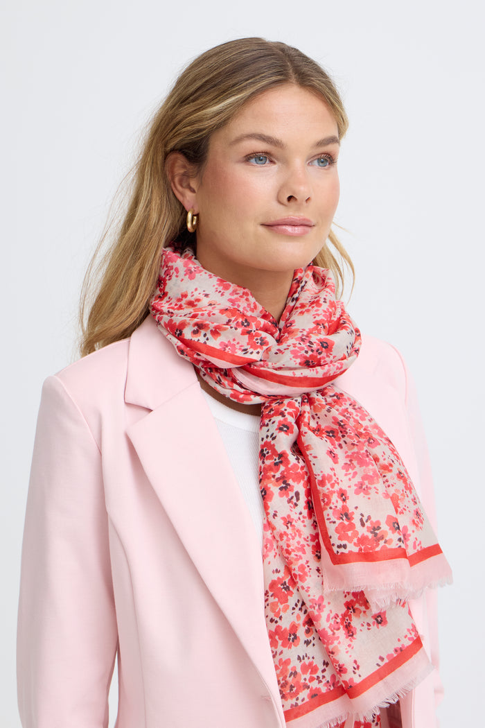 Fransa FrSanni Pink/Hibiscus Floral Print Scarf, 20617647