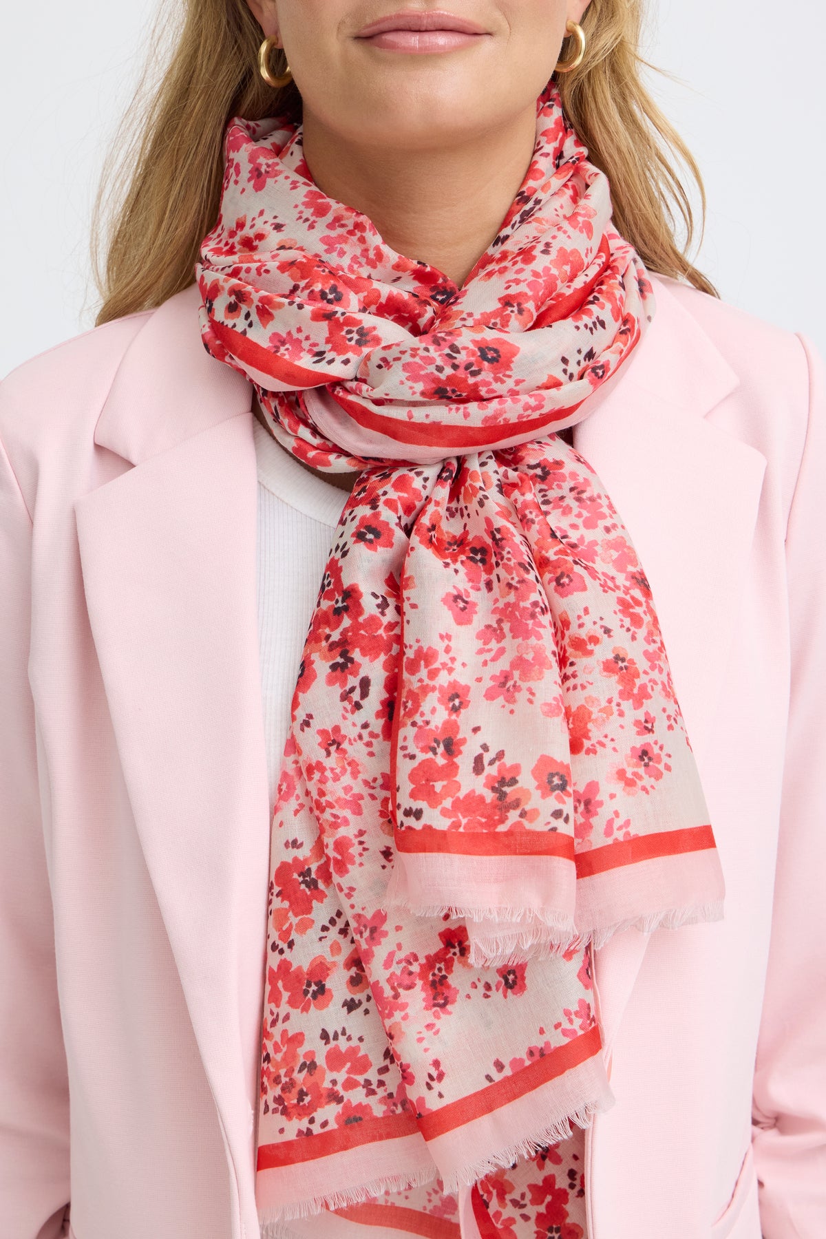 Fransa FrSanni Pink/Hibiscus Floral Print Scarf
