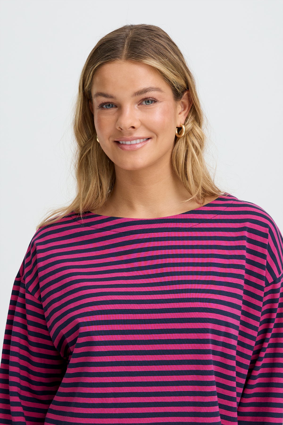 Fransa FrSiva Very Berry Stripe Oversized Long Sleeve Top
