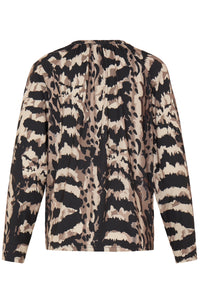 Fransa FRSeen Abstract Driftwood Taupe Leopard V-Neck Jersey Top, 20618221