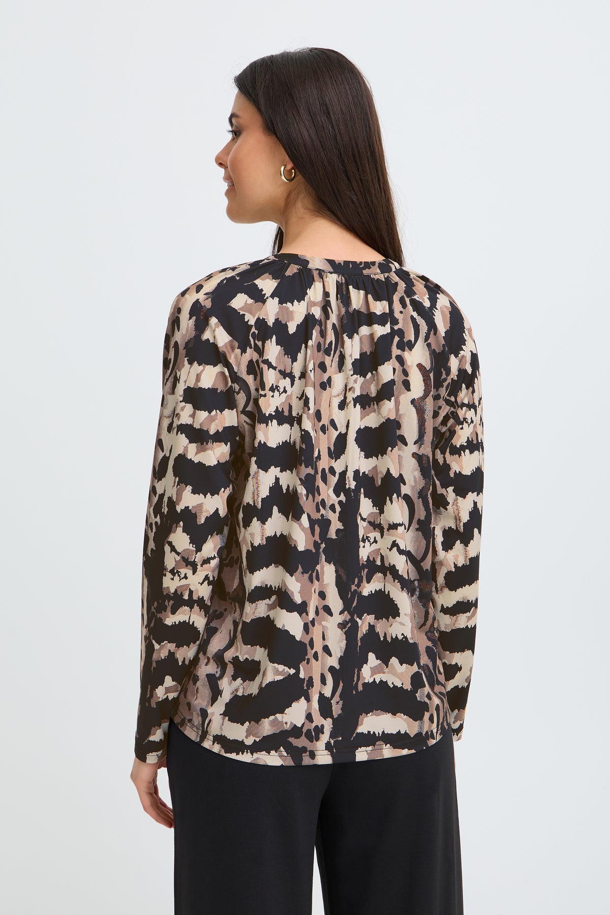 Fransa FRSeen Abstract Driftwood Taupe Leopard V-Neck Jersey Top, 20618221
