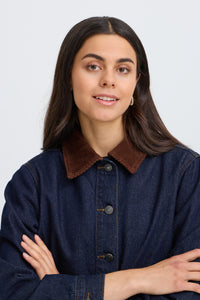 Fransa FrLeslie Dark Blue Denim Barn Jacket with Cord Collar, 20618311