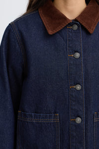Fransa FrLeslie Dark Blue Denim Barn Jacket with Cord Collar, 20618311