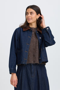Fransa FrLeslie Dark Blue Denim Barn Jacket with Cord Collar, 20618311