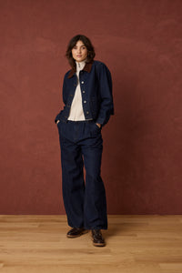 Fransa FrLeslie Dark Blue Denim Barn Jacket with Cord Collar