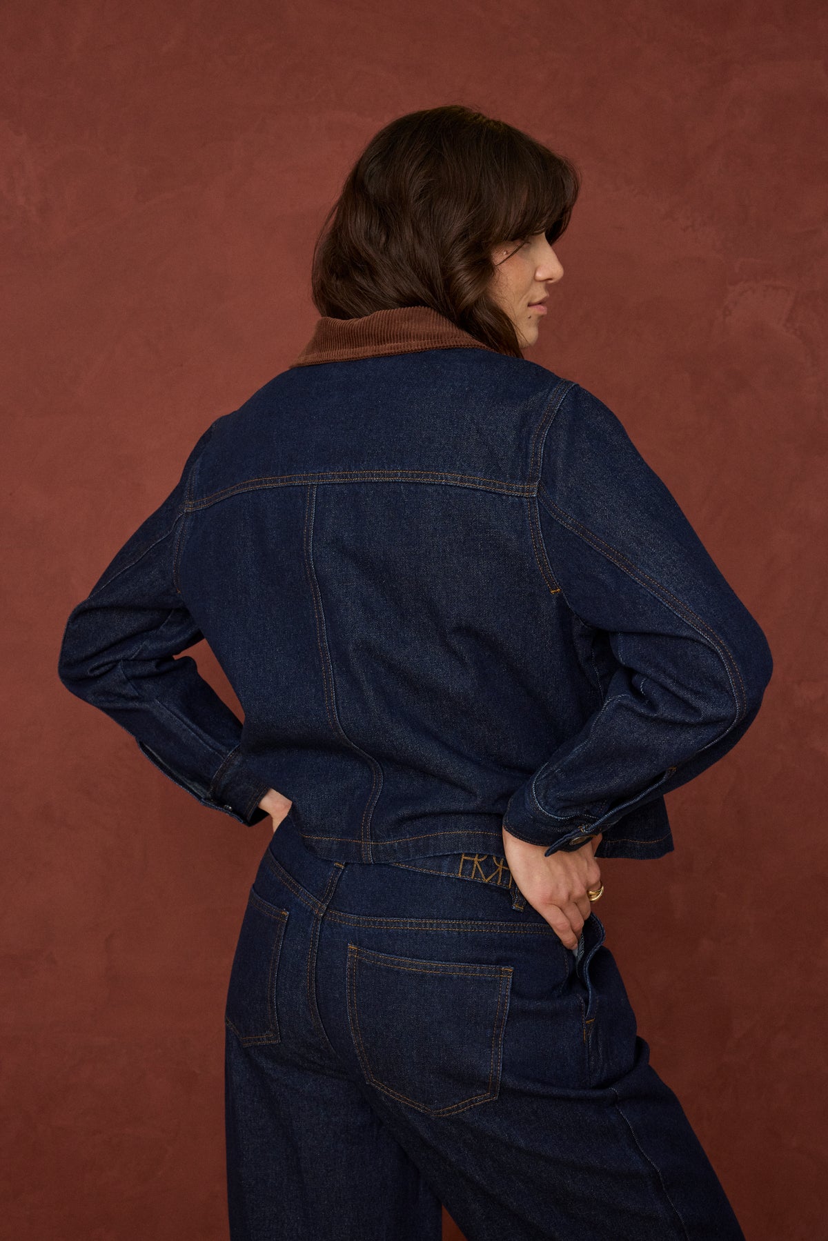 Fransa FrLeslie Dark Blue Denim Barn Jacket with Cord Collar