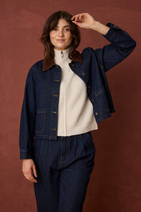 Fransa FrLeslie Dark Blue Denim Barn Jacket with Cord Collar