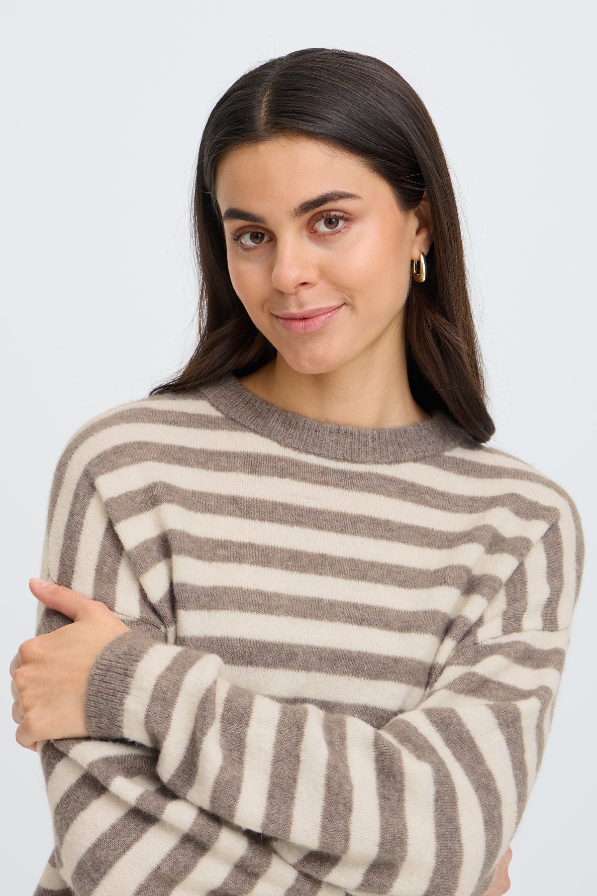 Fransa FrIdaa Driftwood Taupe Striped Supersoft Knit, 20618351