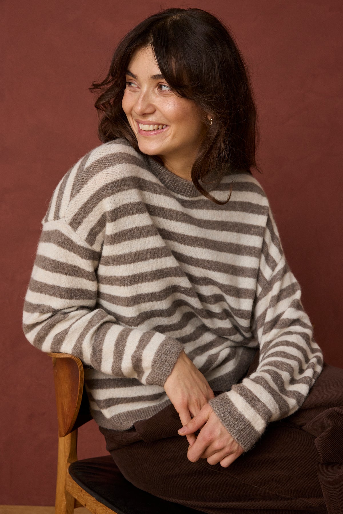 Fransa FrIdaa Driftwood Taupe Striped Supersoft Knit, 20618351