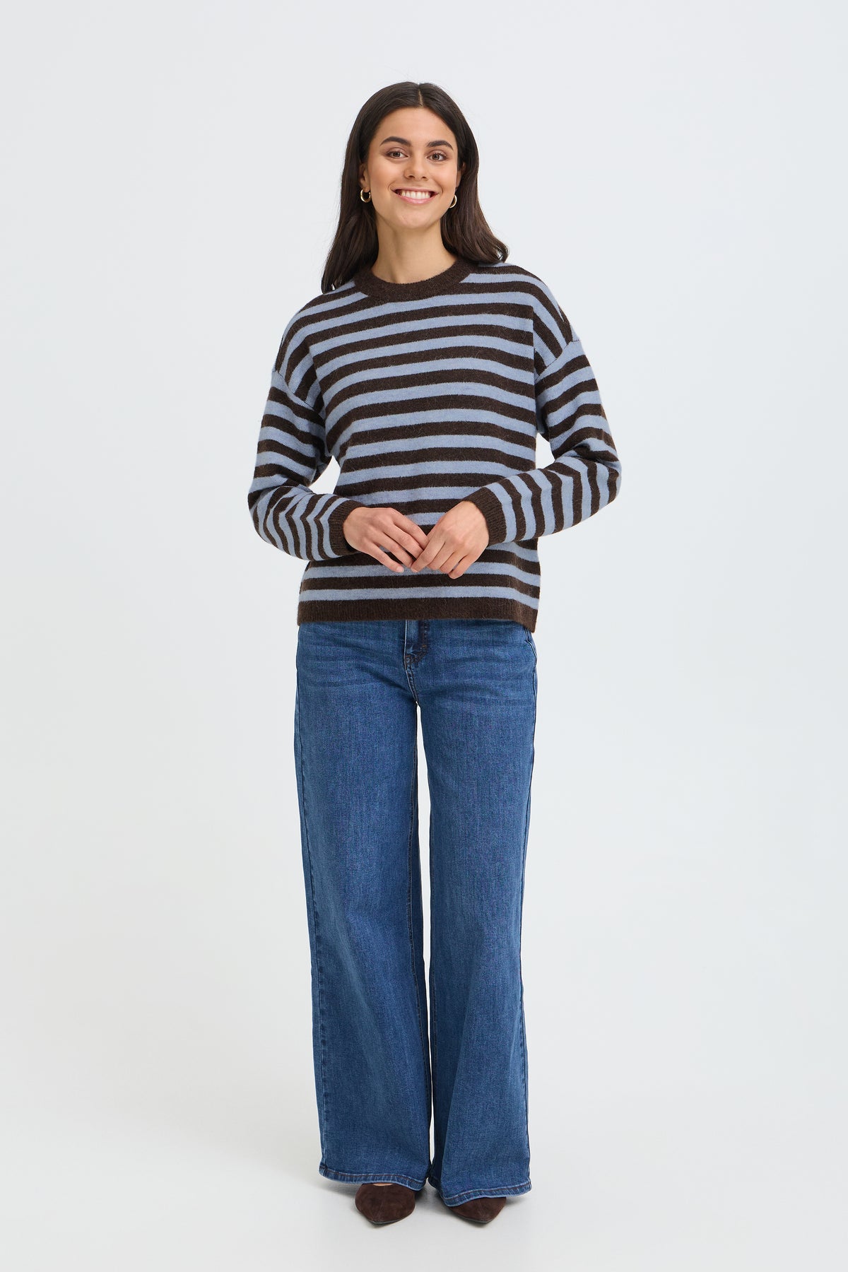 Fransa FrIdaa Fudge Chocolate/Baby Blue Striped Supersoft Knit, 20618351