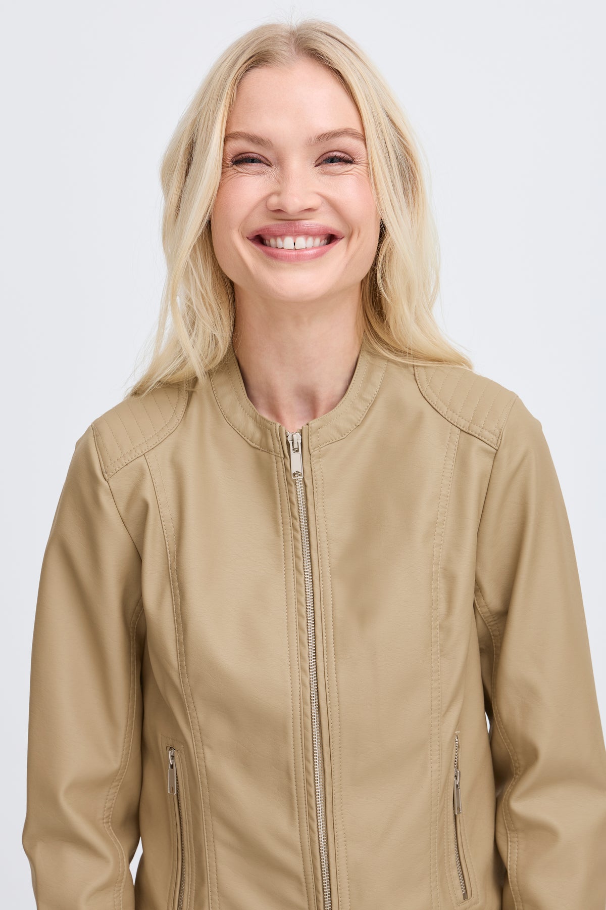 B.Young Byacom Chinchilla Beige Faux Leather Jacket, 20809396
