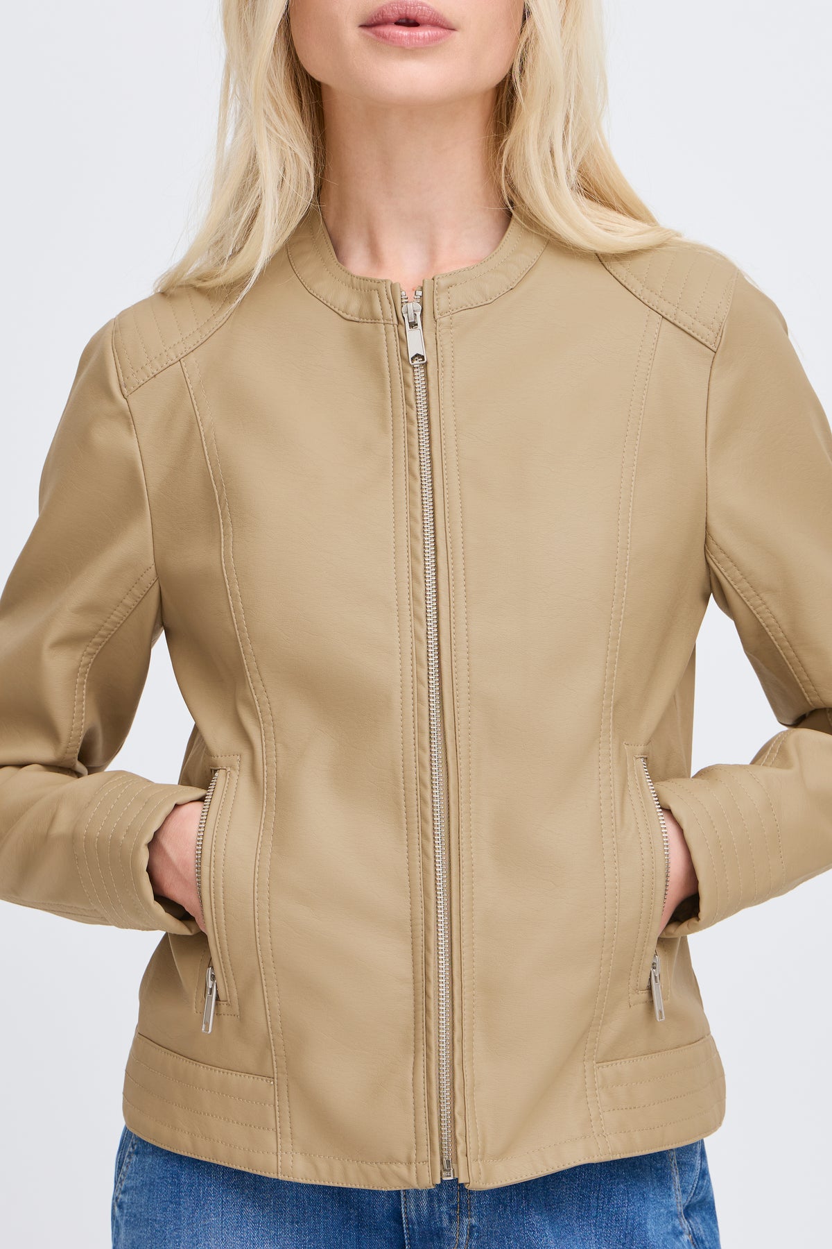 B.Young Byacom Chinchilla Beige Faux Leather Jacket, 20809396