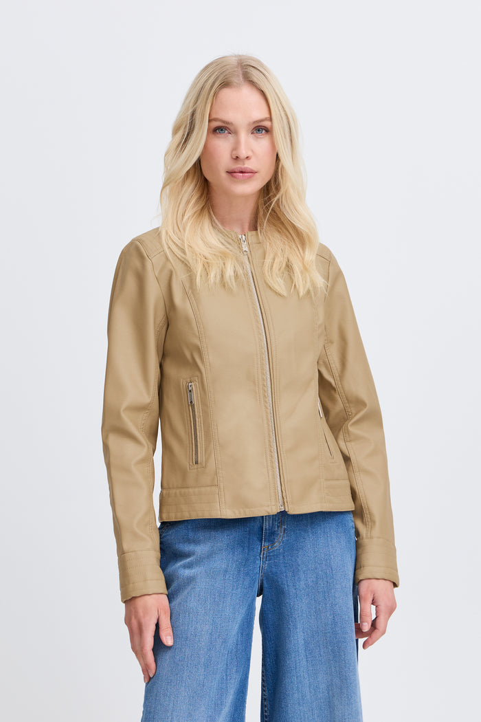 B.Young Byacom Chinchilla Beige Faux Leather Jacket