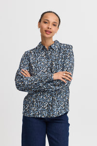 B.Young ByJosa Dusty Blue Flower Mix Printed Shirt