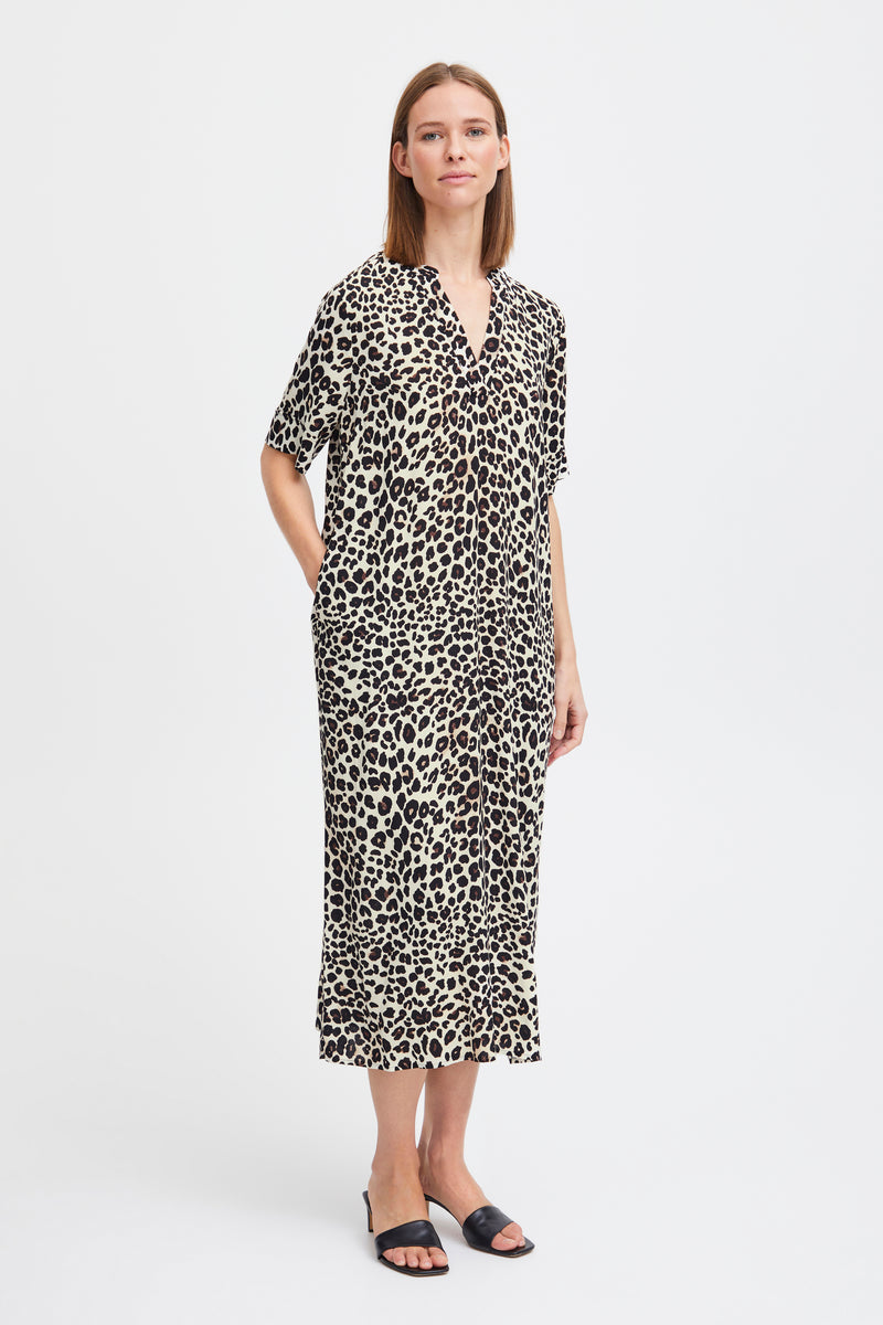 B.Young Bymmjoella Black Leopard Mix Relaxed Fit Dress